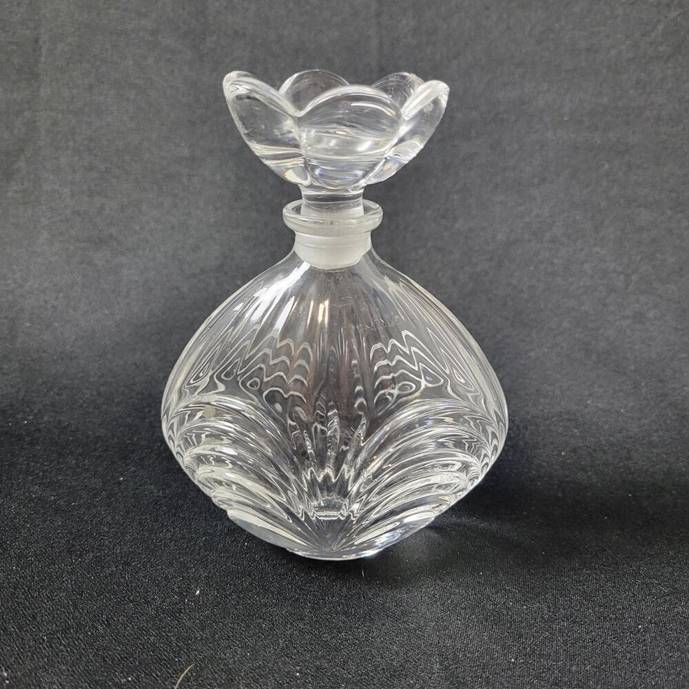 RCR Perfume Bottle Flower Stopper Made in Italy Royal Crystal Rock 5" x 4" VTG